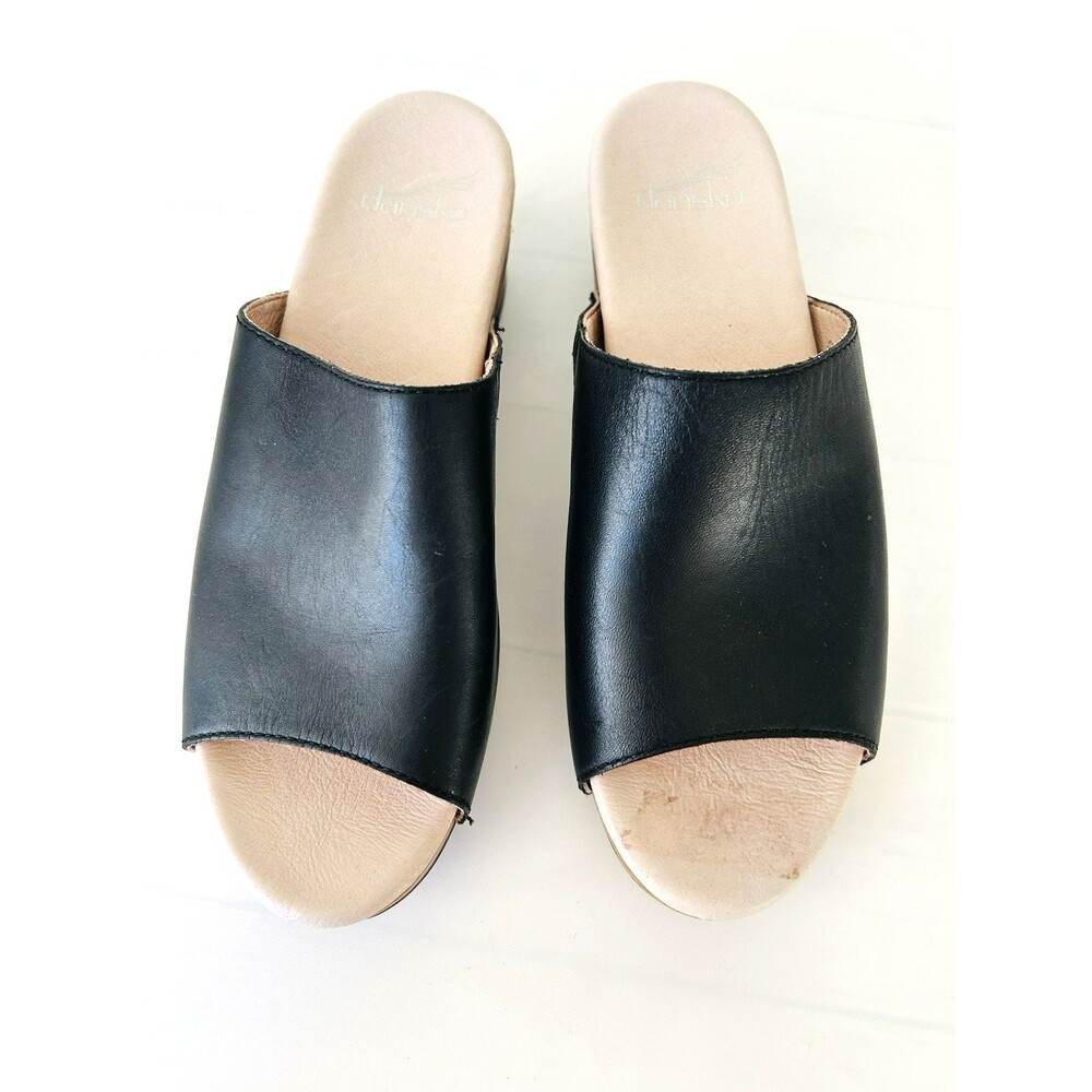 Dansko Ravyn Peep Toe Leather Mule Slide Sndal Slip On Clog Black Sz 39 US 8-8.5 - Picture 4 of 7
